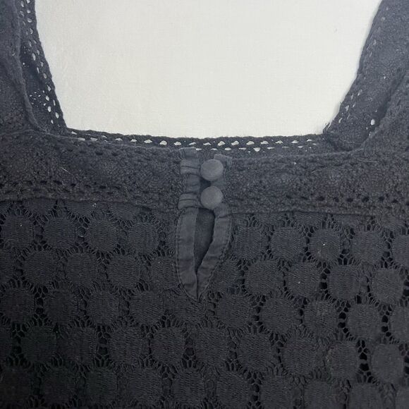 Black Crochet Lace Boho Square Neck 3/4 Sleeve Top Size L Whimsy Goth Witchy - Picture 7 of 11